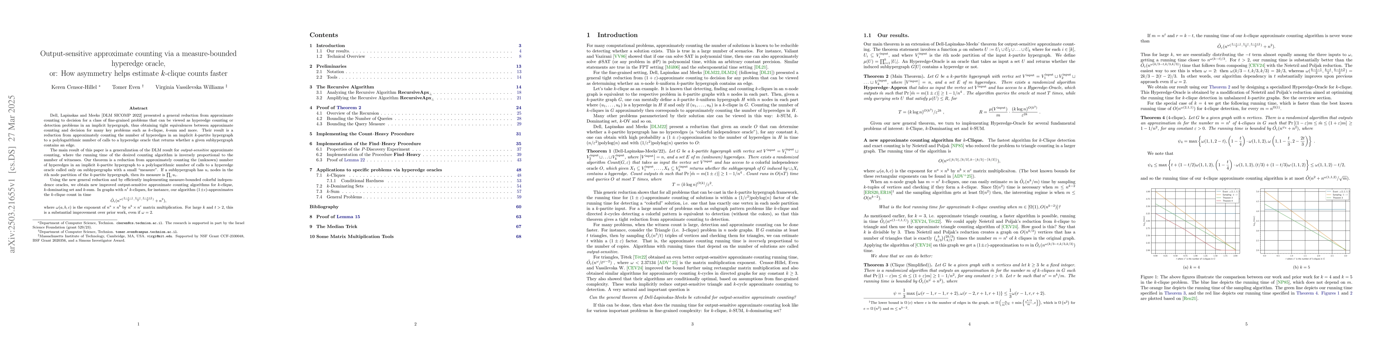 Thumbnail for Output-sensitive approximate counting via a measure-bounded hyperedge
  oracle, or: How asymmetry helps estimate $k$-clique counts faster