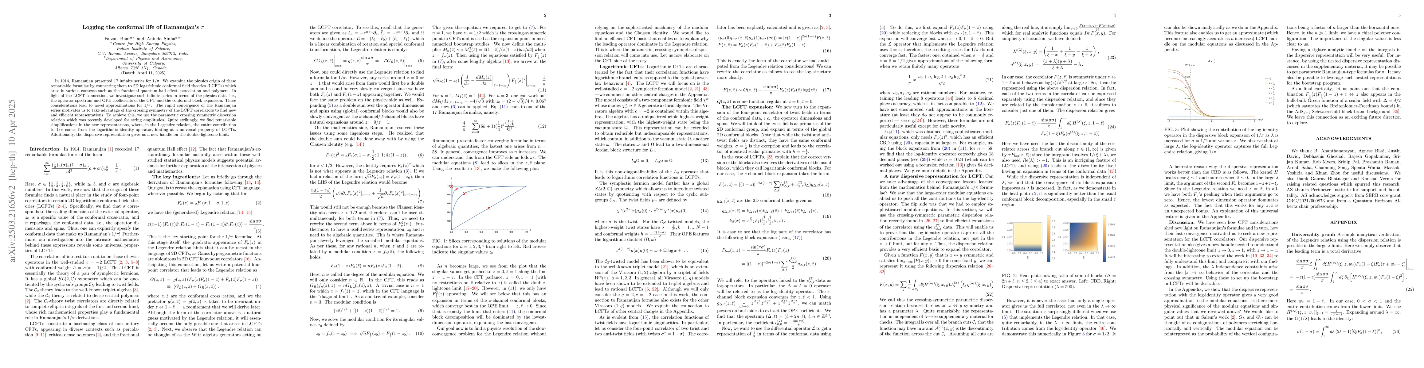 Thumbnail for Logging the conformal life of Ramanujan's $π$