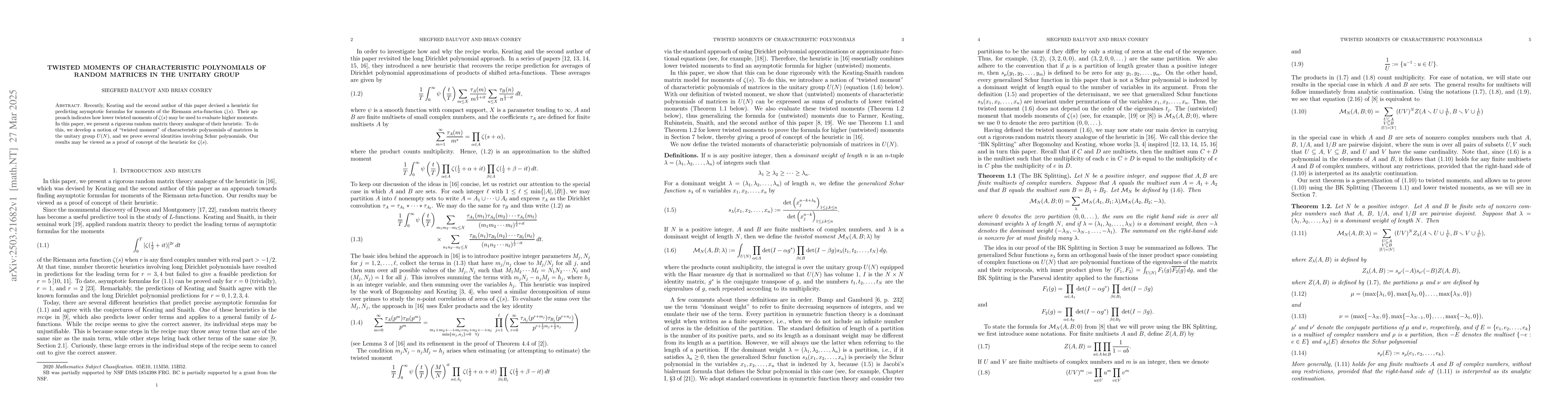Thumbnail for Twisted moments of characteristic polynomials of random matrices in the
  unitary group