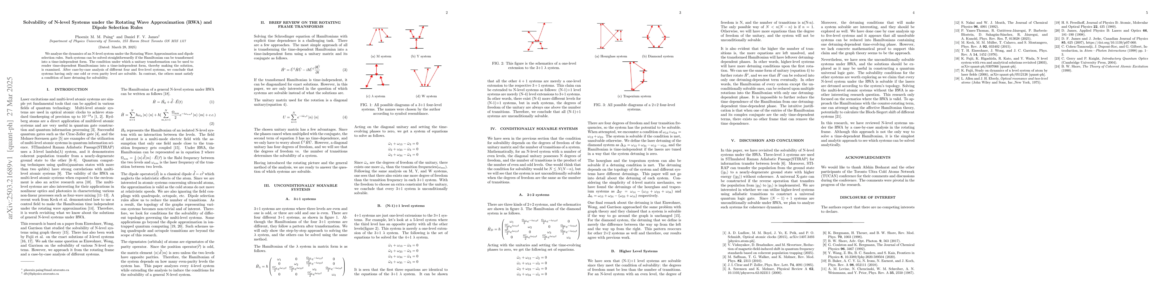 Thumbnail for Solvability of N-level Systems under the Rotating Wave Approximation
  (RWA) and Dipole Selection Rules