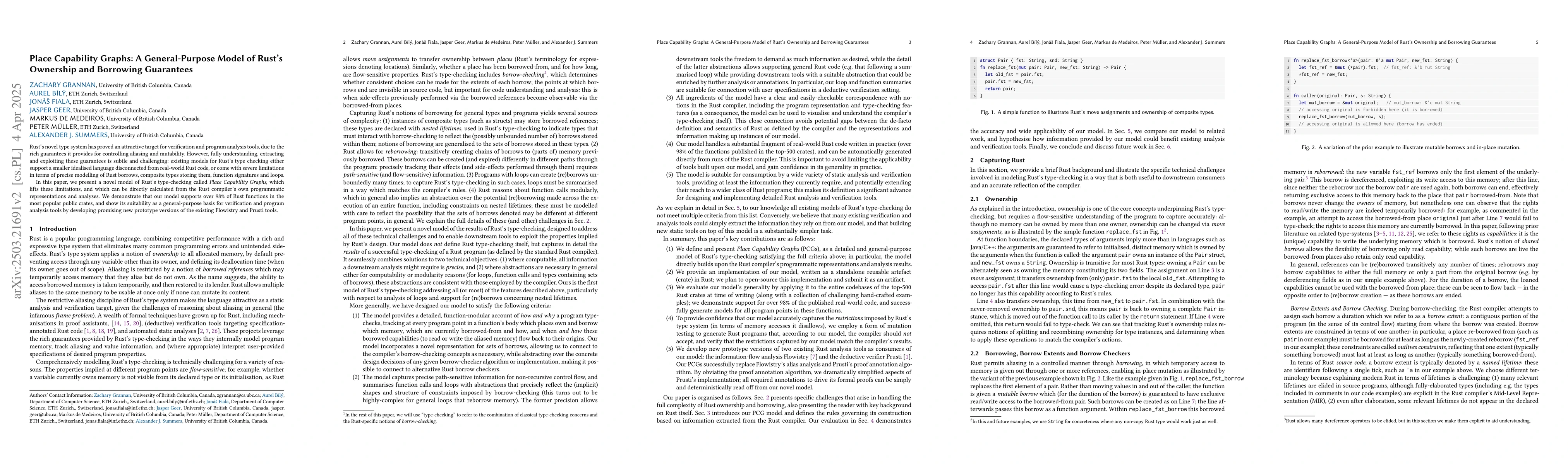 Thumbnail for Place Capability Graphs: A General-Purpose Model of Rust's Ownership and
  Borrowing Guarantees