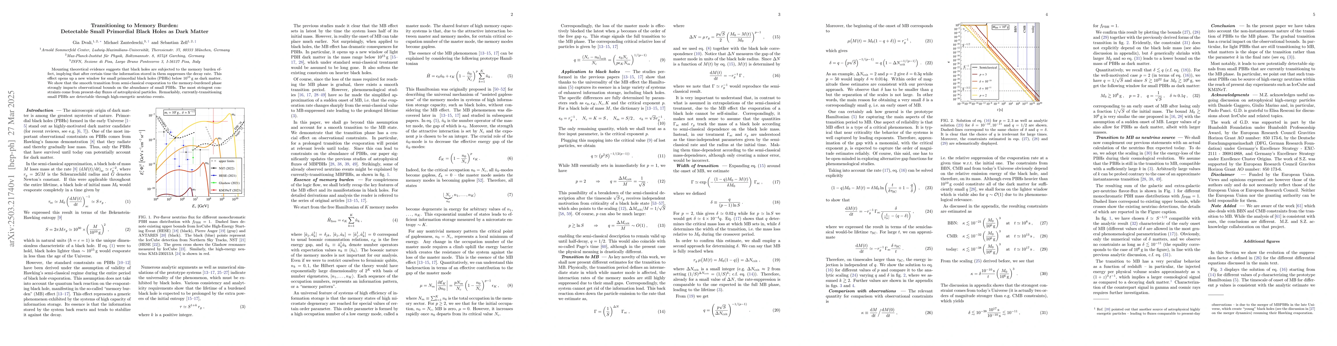 Thumbnail for Transitioning to Memory Burden: Detectable Small Primordial Black Holes
  as Dark Matter