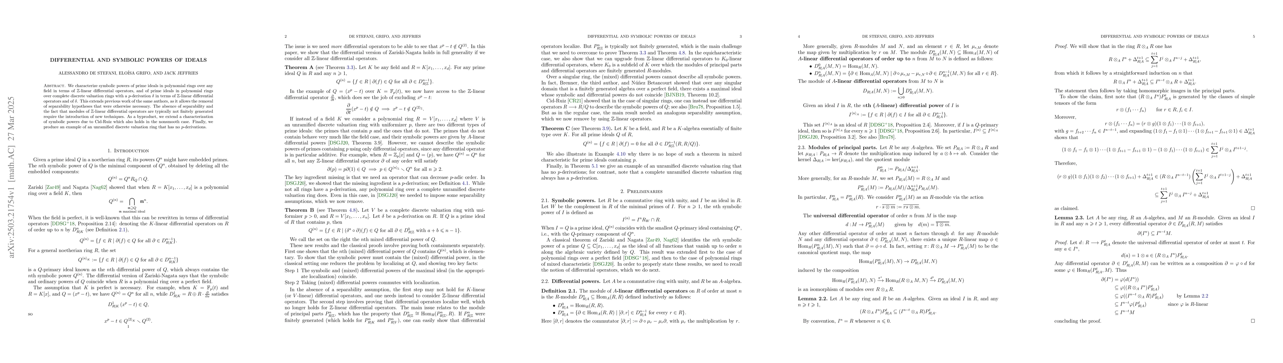 Thumbnail for Differential and symbolic powers of ideals