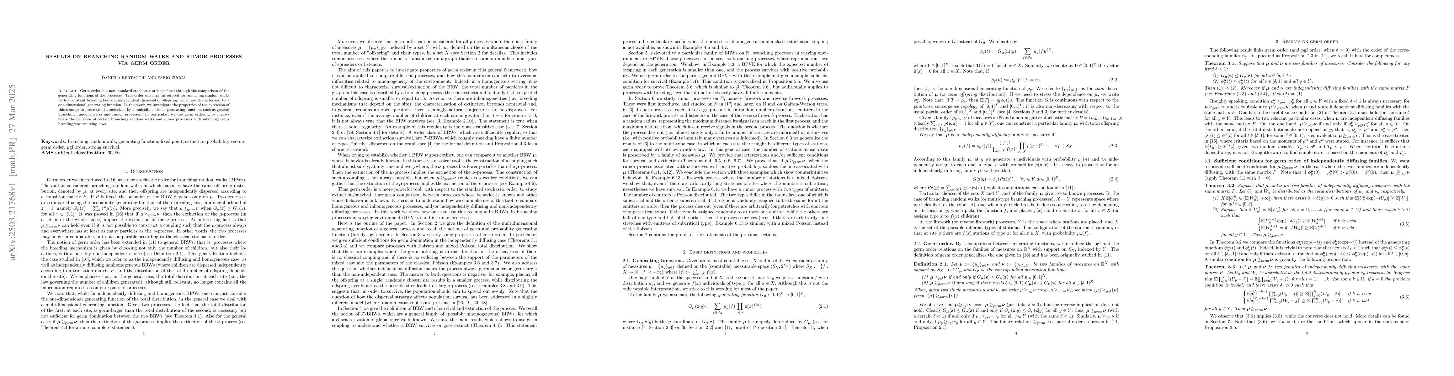 Thumbnail for Results on branching random walks and rumor processes via germ order
