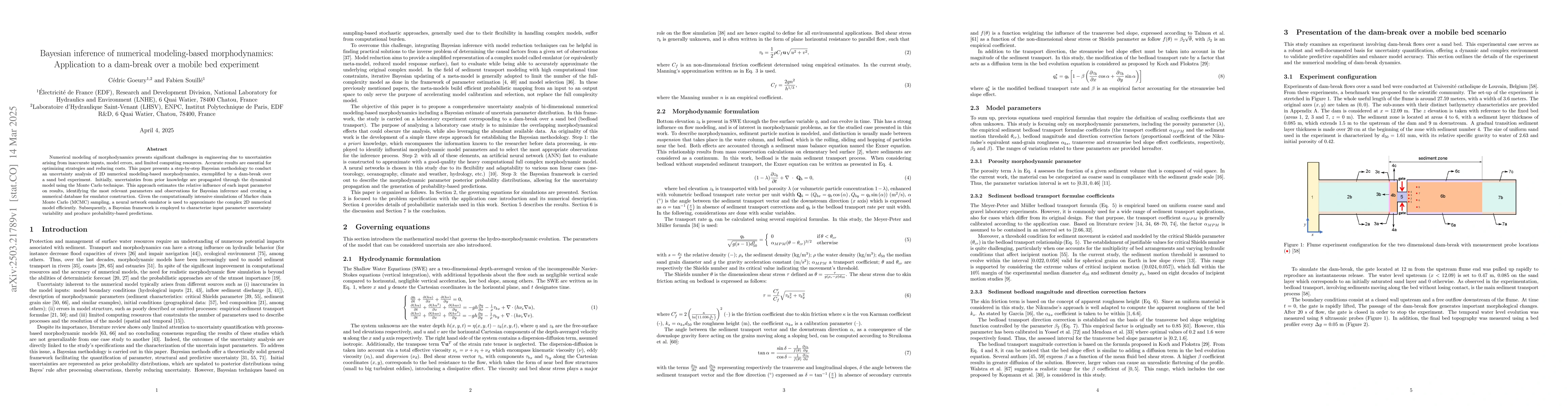 Thumbnail for Bayesian inference of numerical modeling-based morphodynamics:
  Application to a dam-break over a mobile bed experiment