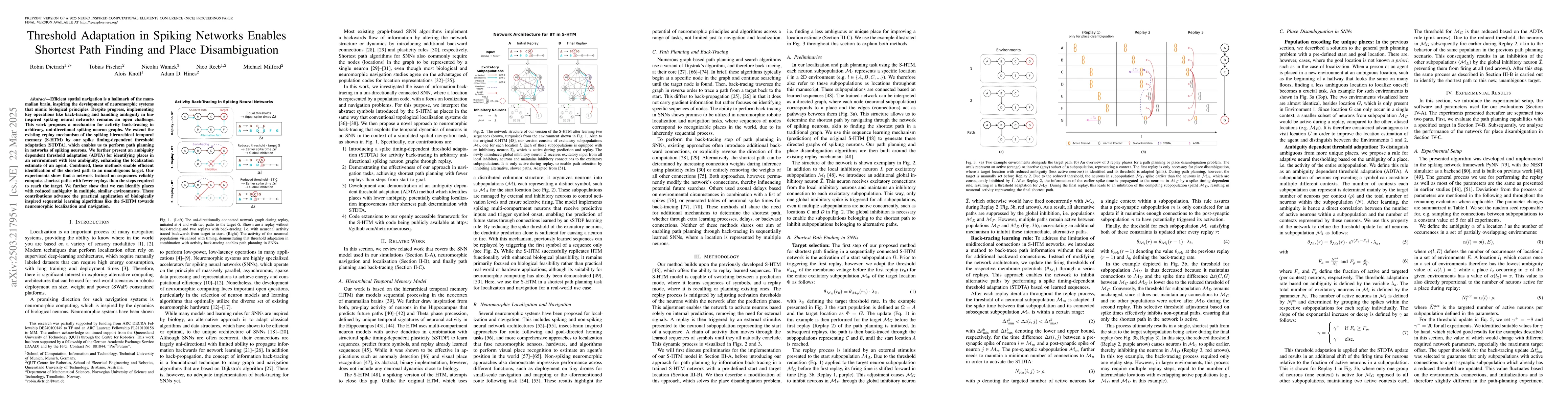 Thumbnail for Threshold Adaptation in Spiking Networks Enables Shortest Path Finding
  and Place Disambiguation
