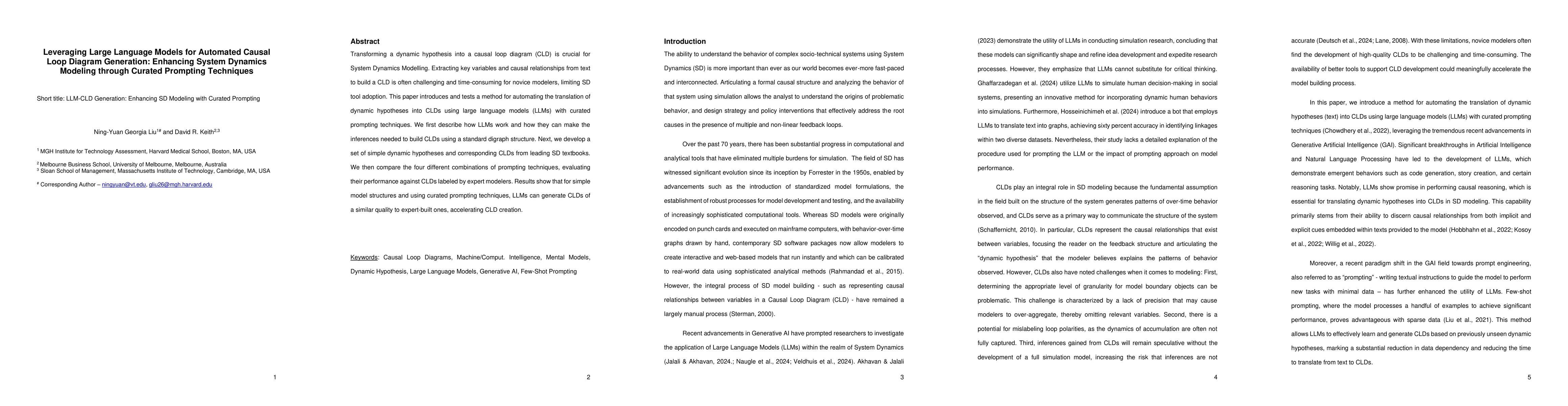 Thumbnail for Leveraging Large Language Models for Automated Causal Loop Diagram
  Generation: Enhancing System Dynamics Modeling through Curated Prompting
  Techniques