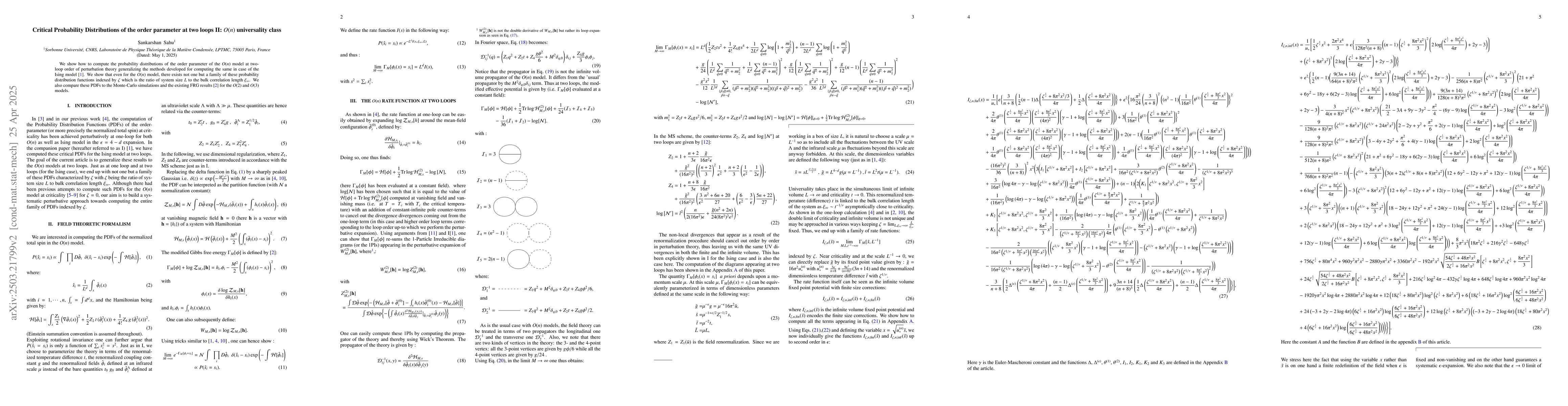 Thumbnail for Critical Probability Distributions of the order parameter at two loops
  II: $O(n)$ universality class