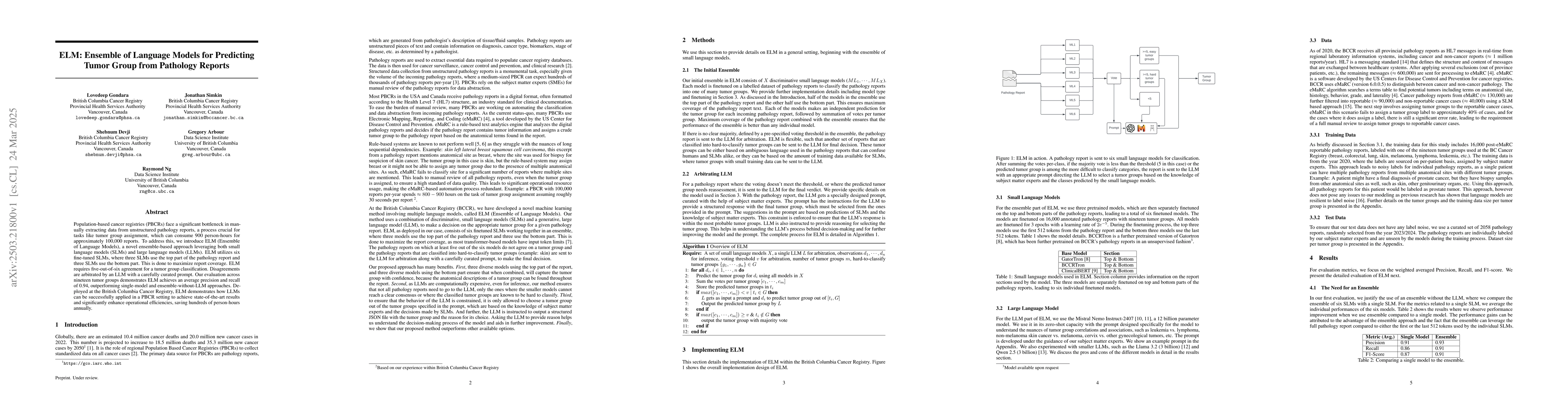 Thumbnail for ELM: Ensemble of Language Models for Predicting Tumor Group from
  Pathology Reports
