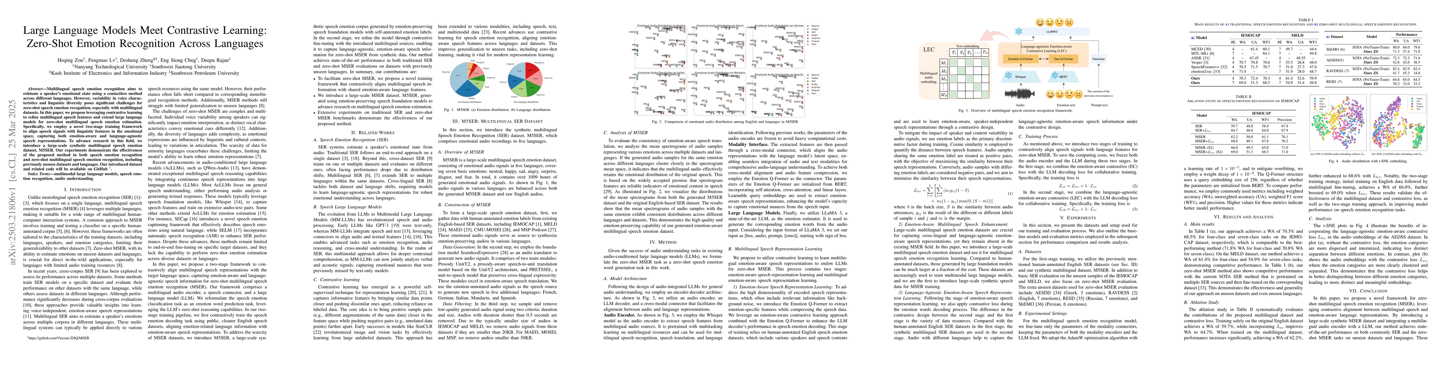 Thumbnail for Large Language Models Meet Contrastive Learning: Zero-Shot Emotion
  Recognition Across Languages
