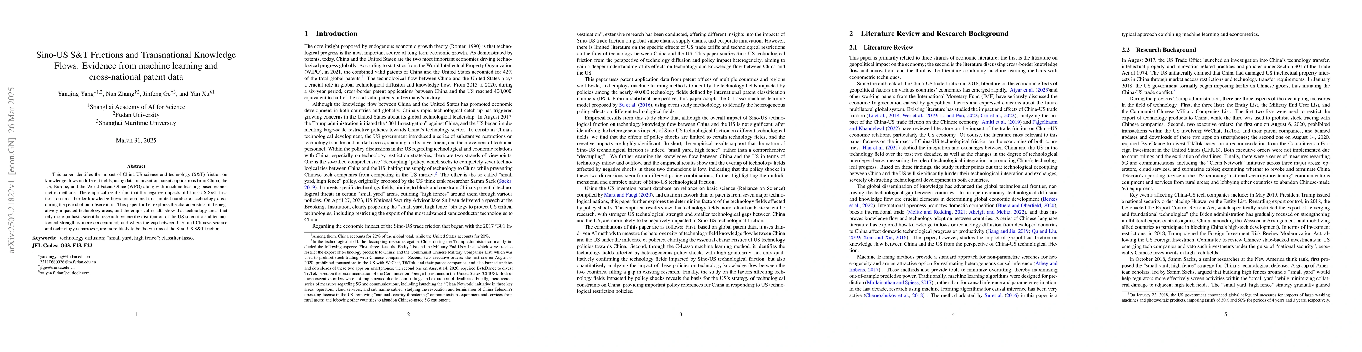 Thumbnail for Sino-US S and T Frictions and Transnational Knowledge Flows: Evidence
  from machine learning and cross-national patent data