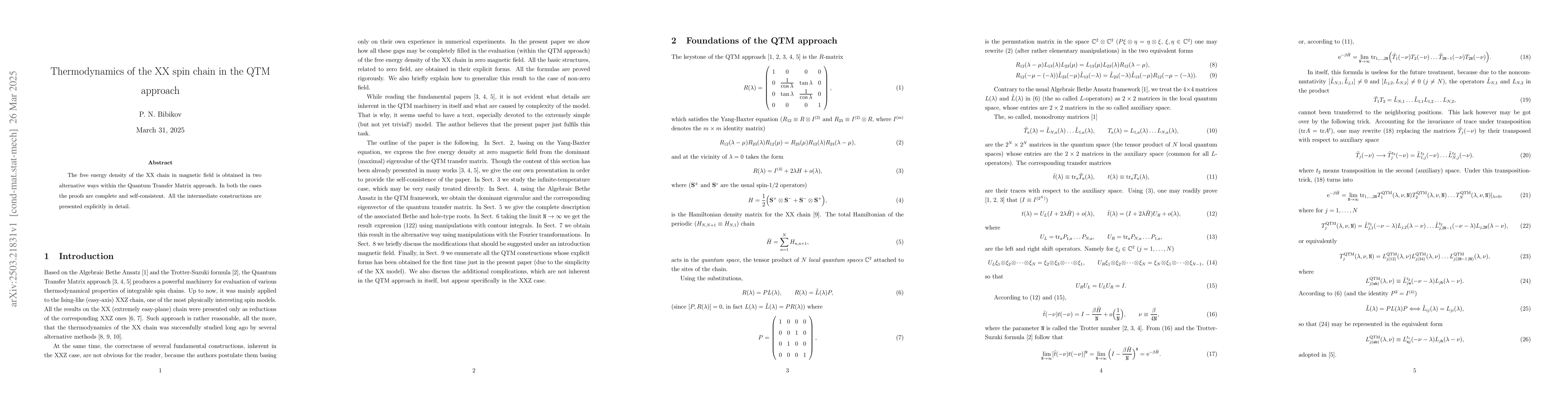 Thumbnail for Thermodynamics of the XX spin chain in the QTM approach