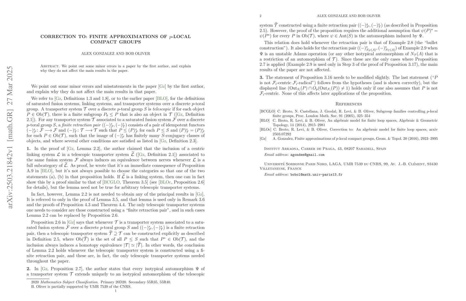 Thumbnail for Correction to: Finite approximations of $p$-local compact groups