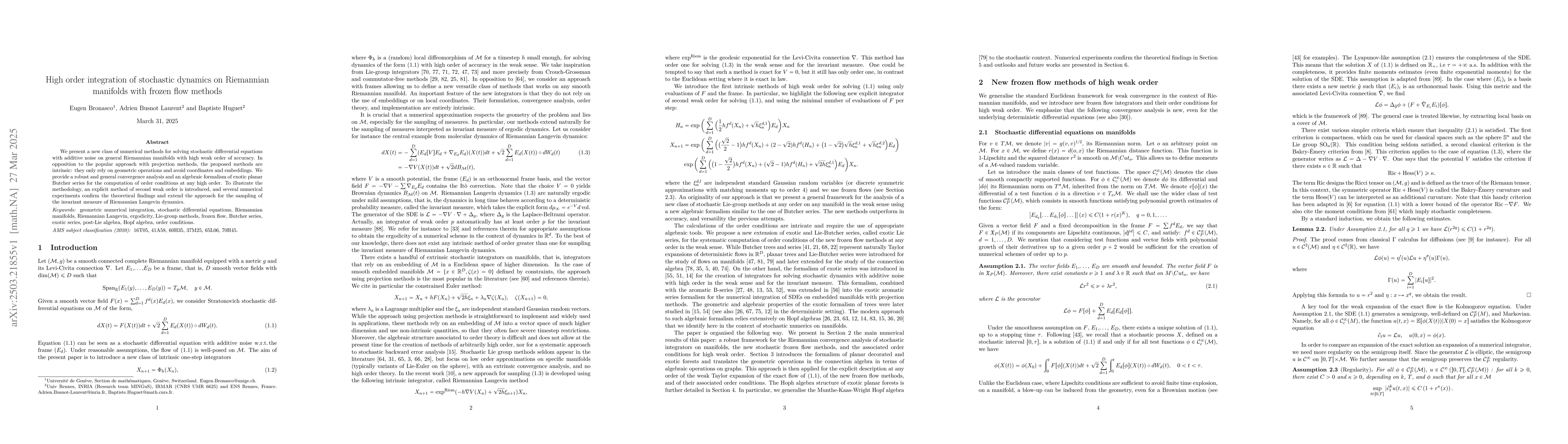 Thumbnail for High order integration of stochastic dynamics on Riemannian manifolds
  with frozen flow methods