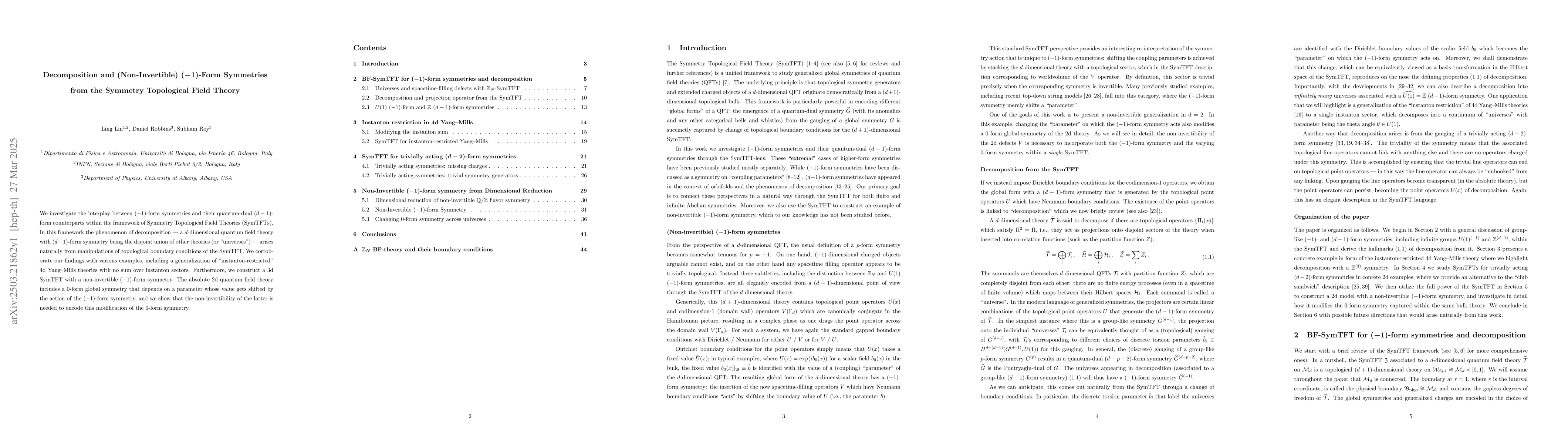 Thumbnail for Decomposition and (Non-Invertible) (-1)-Form Symmetries from the
  Symmetry Topological Field Theory