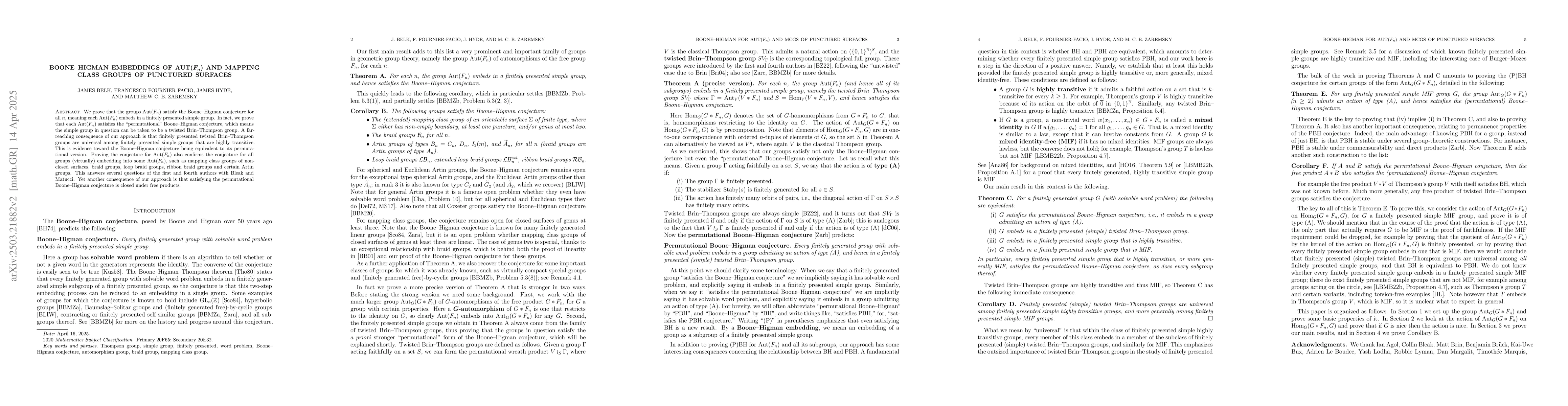 Thumbnail for Boone-Higman embeddings of $\mathrm{Aut}(F_n)$ and mapping class groups
  of punctured surfaces