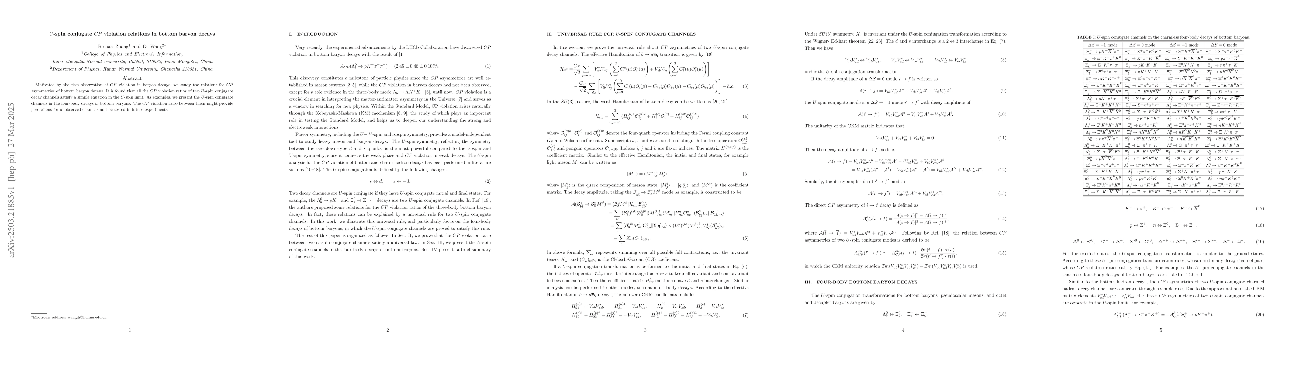 Thumbnail for $U$-spin conjugate $CP$ violation relations in bottom baryon decays