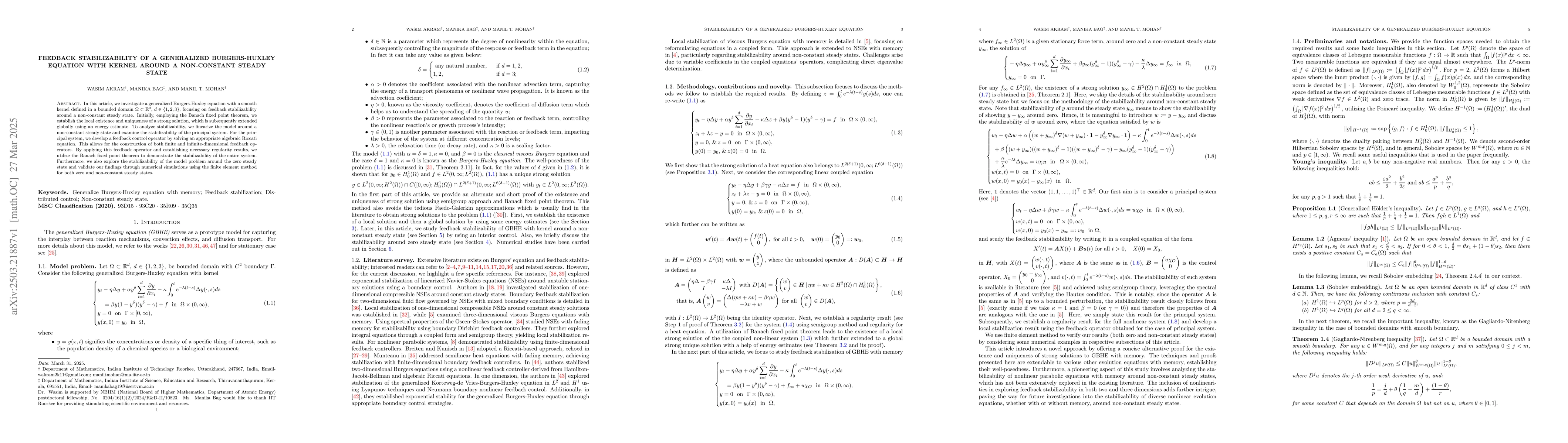 Thumbnail for Feedback Stabilizability of a generalized Burgers-Huxley equation with
  kernel around a non-constant steady state