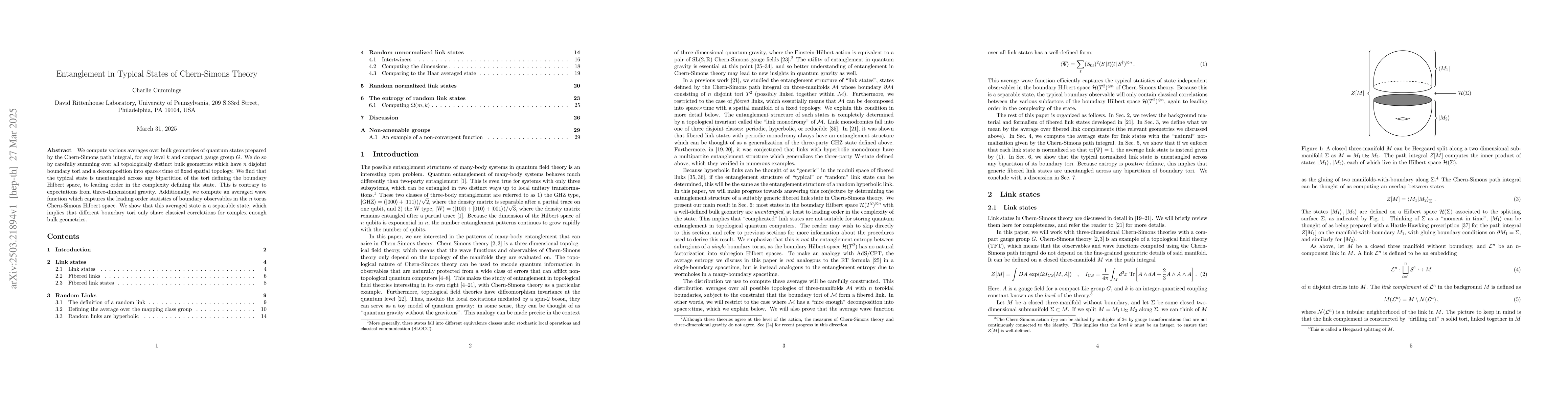 Thumbnail for Entanglement in Typical States of Chern-Simons Theory