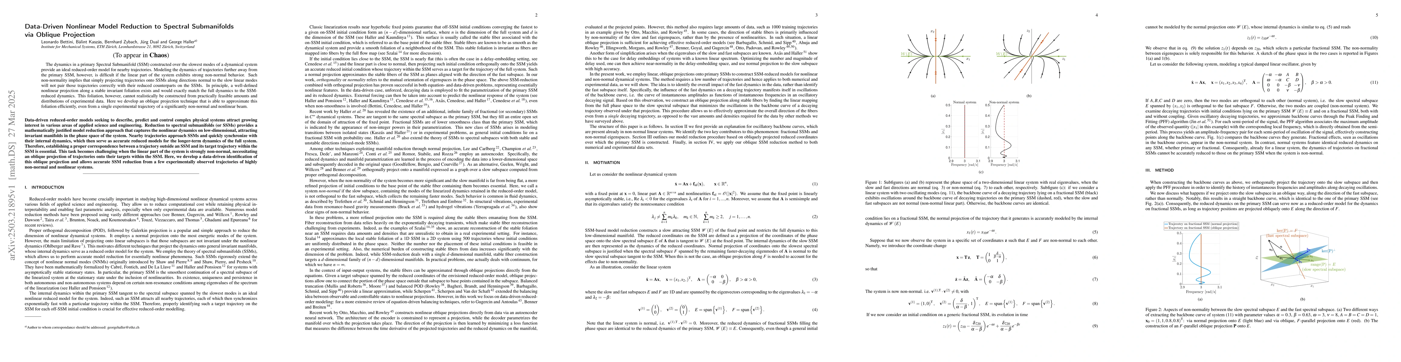 Thumbnail for Data-Driven Nonlinear Model Reduction to Spectral Submanifolds via
  Oblique Projection