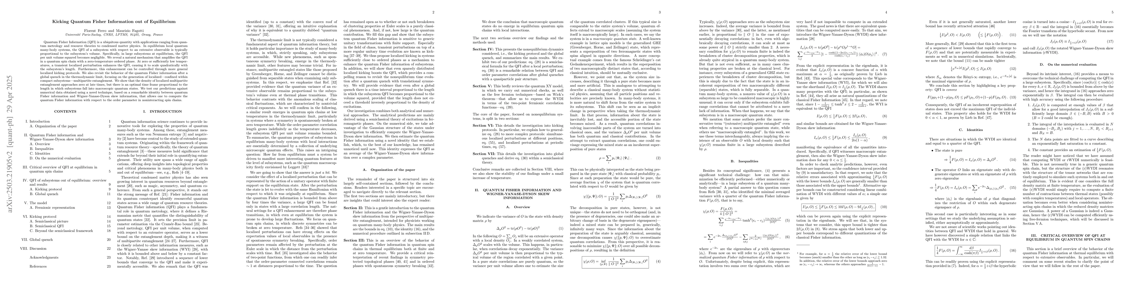 Thumbnail for Kicking Quantum Fisher Information out of Equilibrium