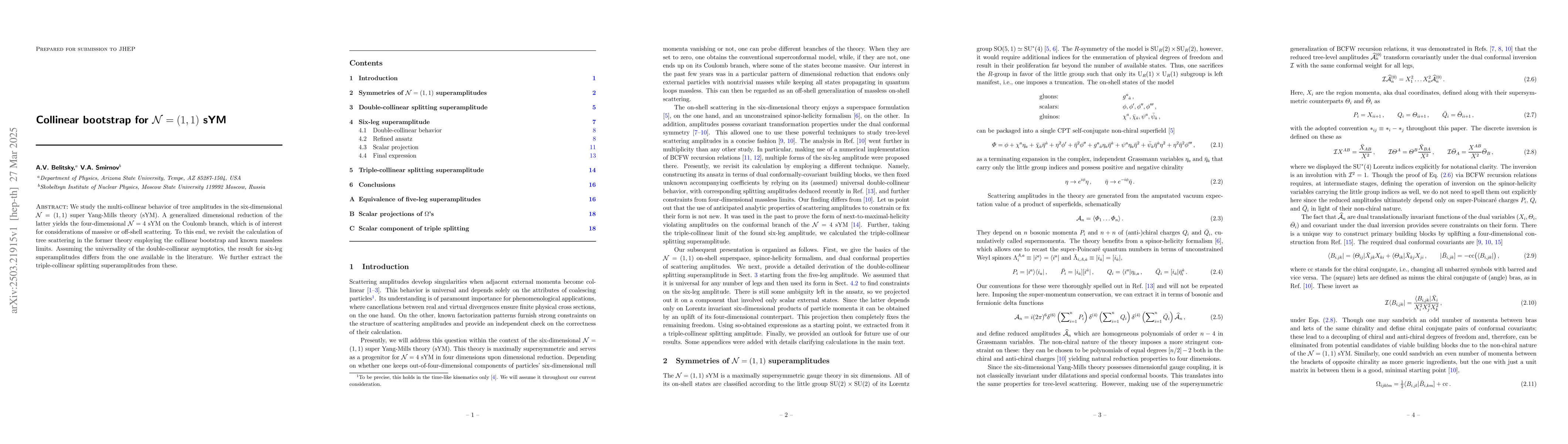 Thumbnail for Collinear bootstrap for N=(1,1) sYM