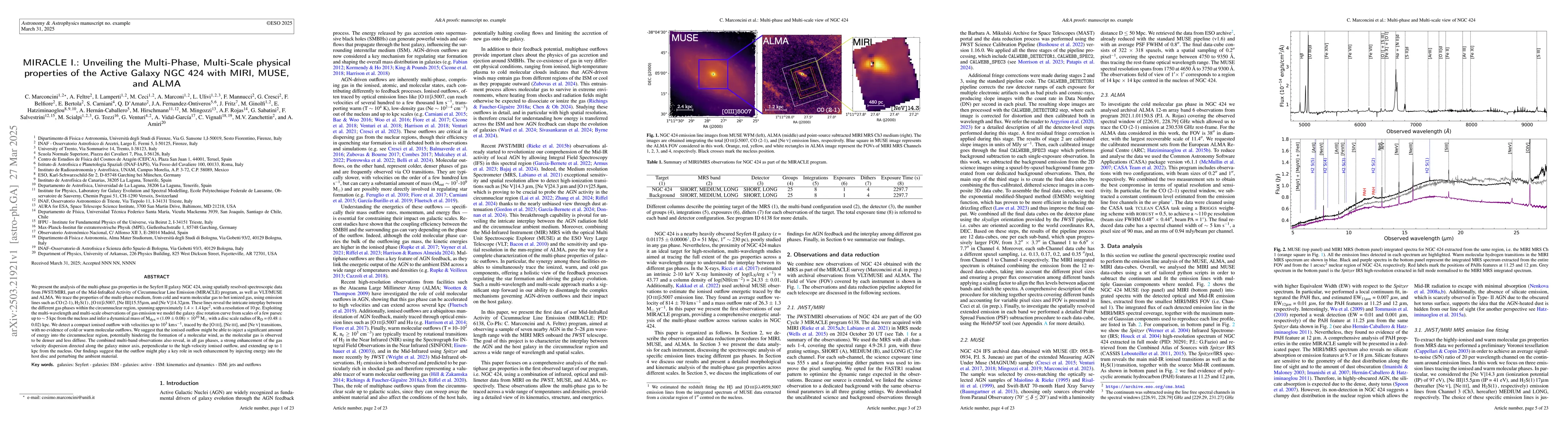 Thumbnail for MIRACLE I.: Unveiling the Multi-Phase, Multi-Scale physical properties
  of the Active Galaxy NGC 424 with MIRI, MUSE, and ALMA