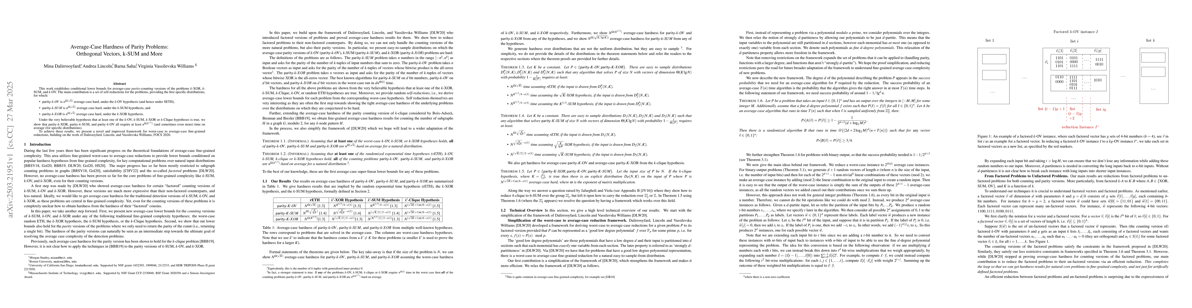 Thumbnail for Average-Case Hardness of Parity Problems: Orthogonal Vectors, k-SUM and
  More
