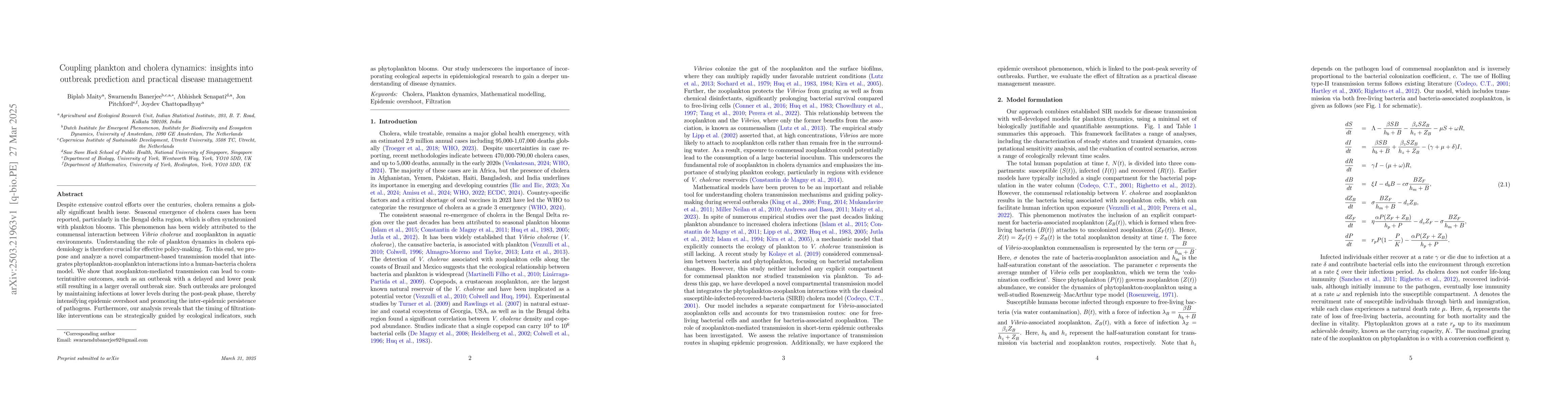Thumbnail for Coupling plankton and cholera dynamics: insights into outbreak
  prediction and practical disease management
