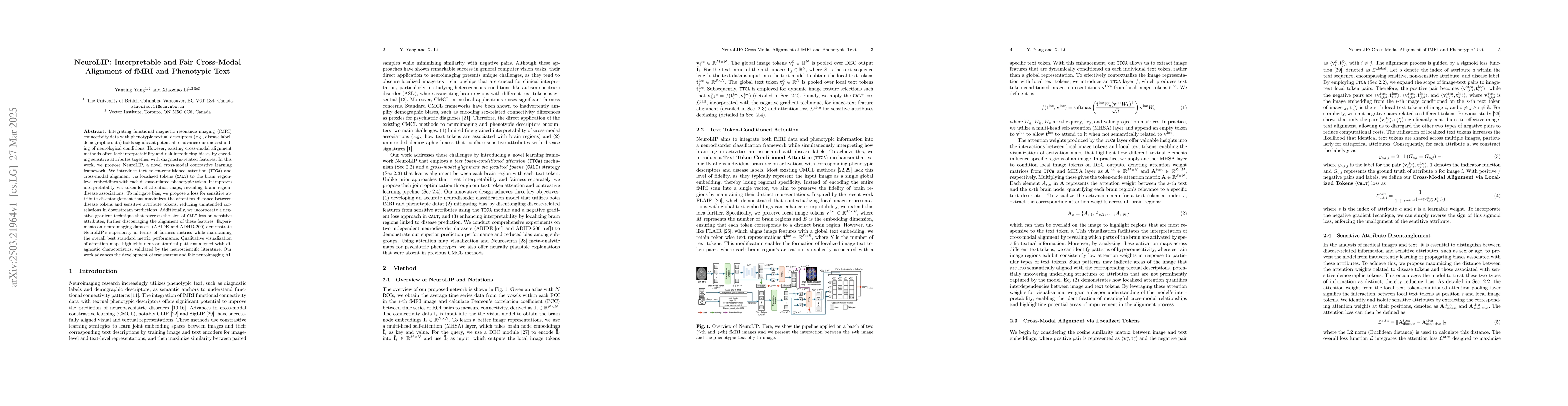 Thumbnail for NeuroLIP: Interpretable and Fair Cross-Modal Alignment of fMRI and
  Phenotypic Text