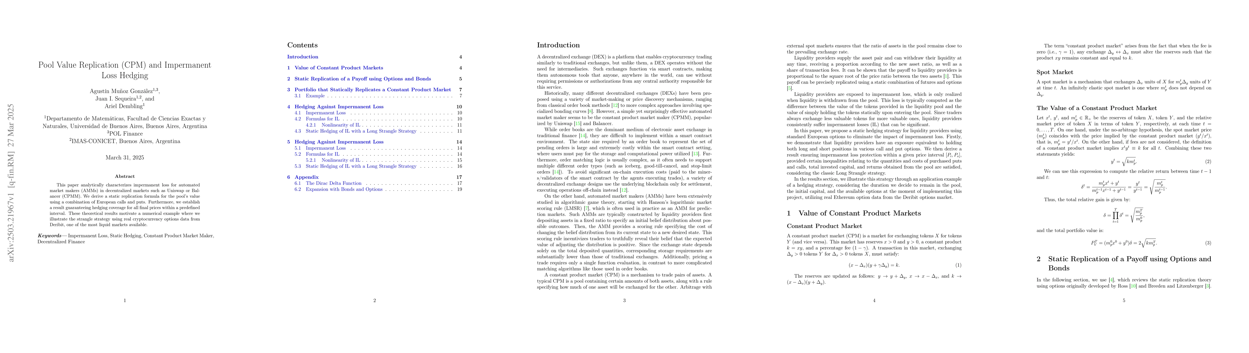 Thumbnail for Pool Value Replication (CPM) and Impermanent Loss Hedging