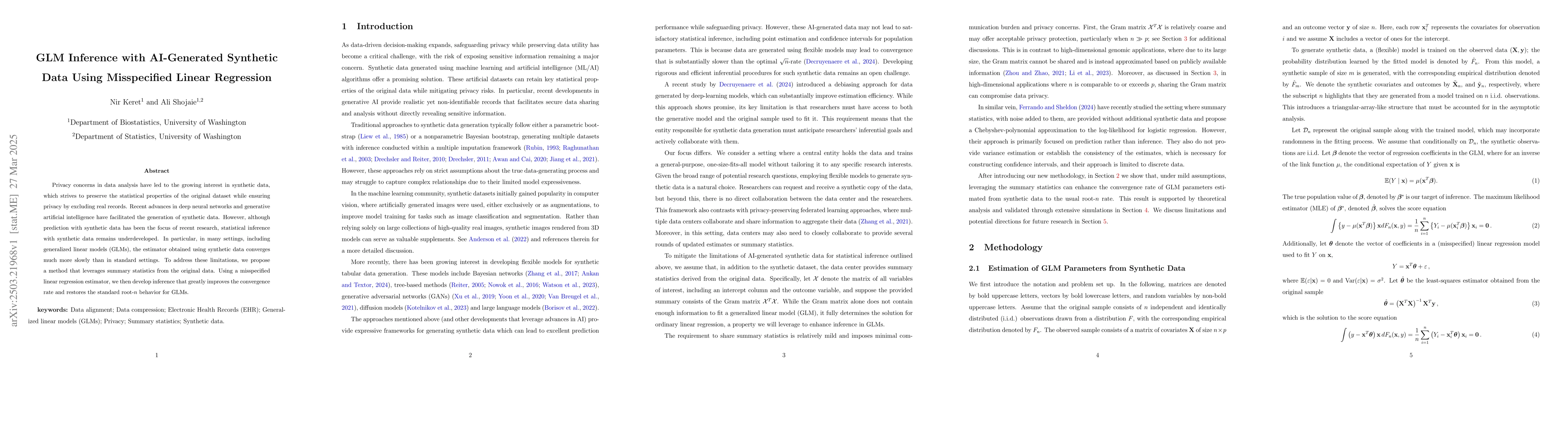 Thumbnail for GLM Inference with AI-Generated Synthetic Data Using Misspecified Linear
  Regression