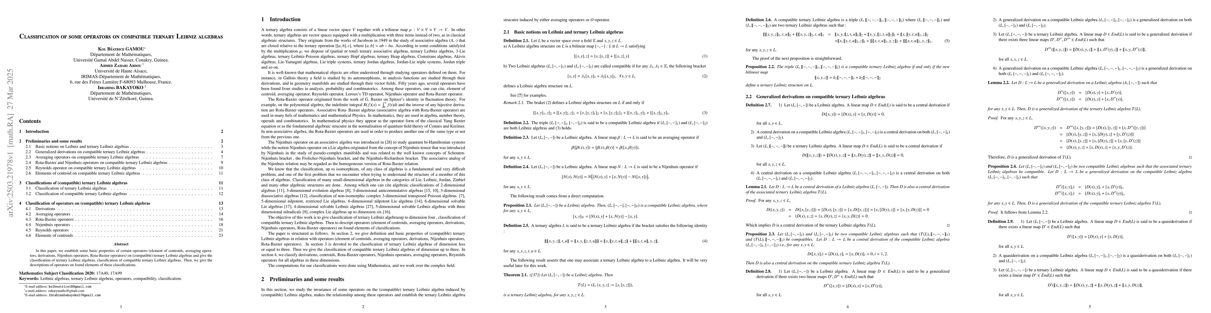 Thumbnail for Classification of some operators on compatible ternary Leibniz algebras