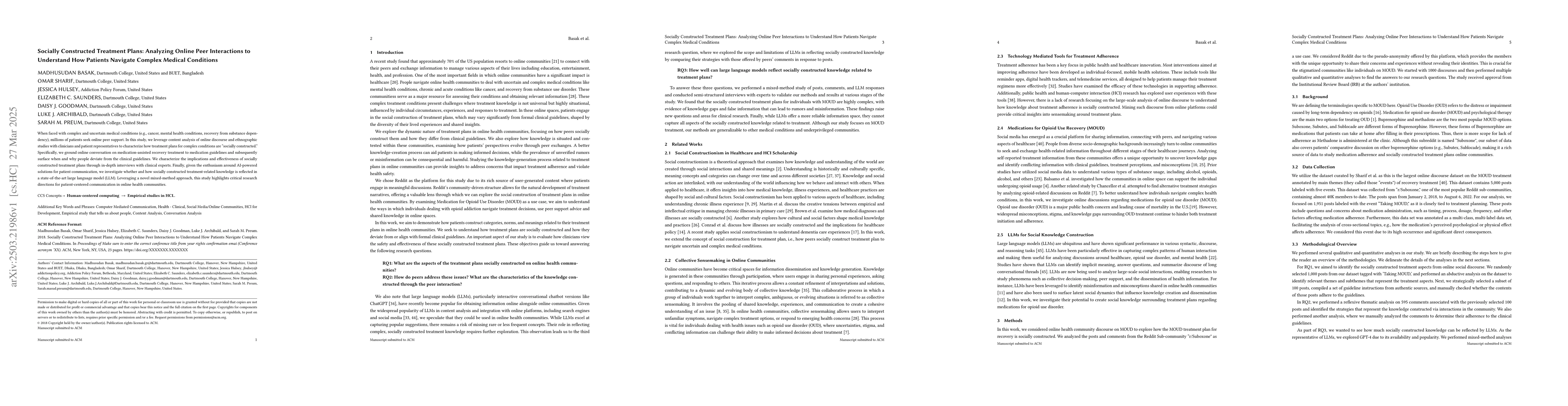 Thumbnail for Socially Constructed Treatment Plans: Analyzing Online Peer Interactions
  to Understand How Patients Navigate Complex Medical Conditions