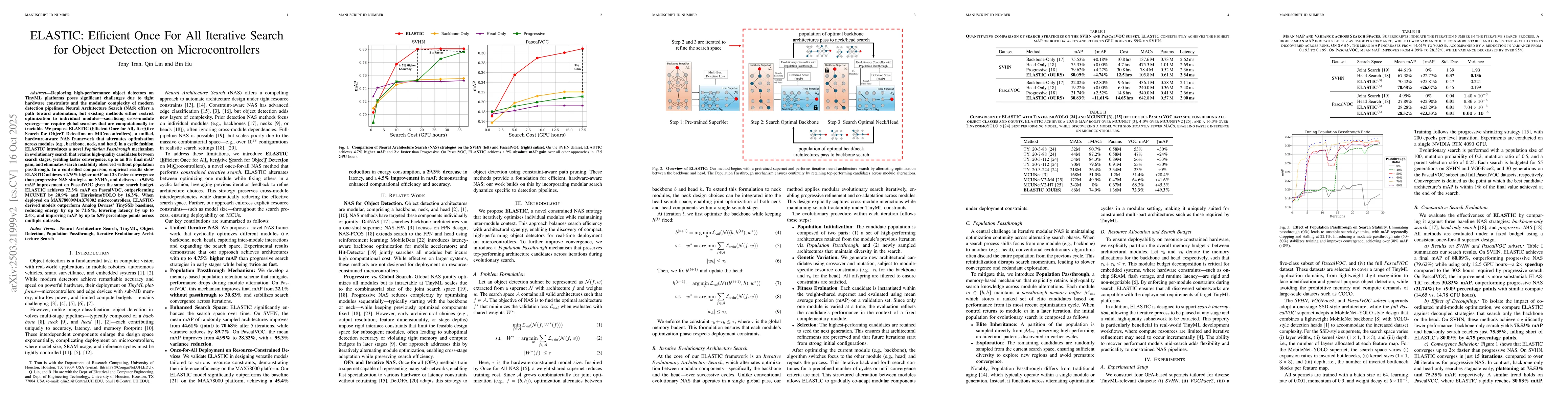 Thumbnail for ELASTIC: Efficient Once For All Iterative Search for Object Detection on
  Microcontrollers