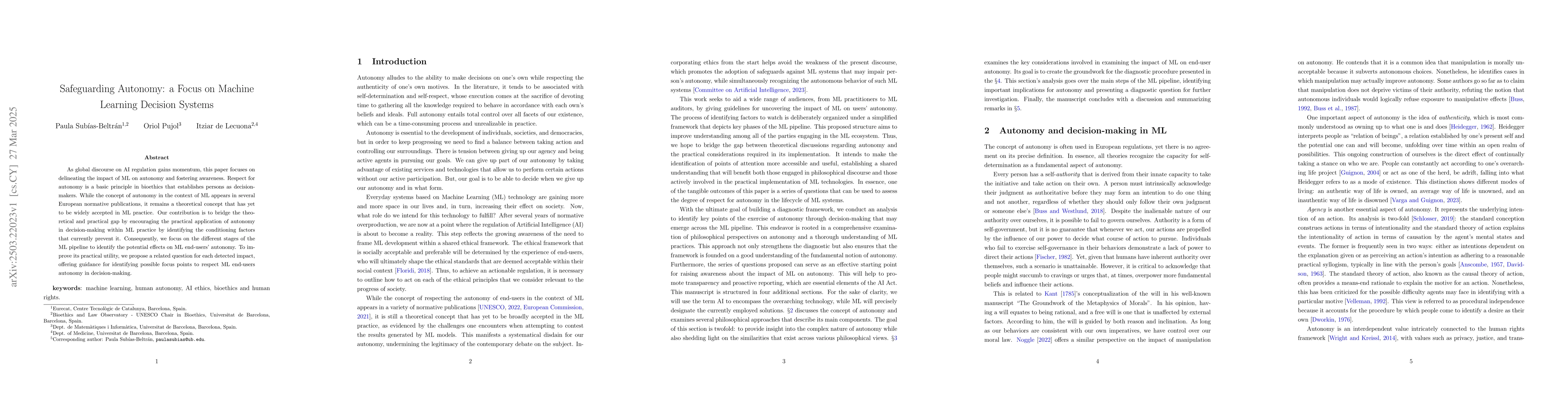 Thumbnail for Safeguarding Autonomy: a Focus on Machine Learning Decision Systems