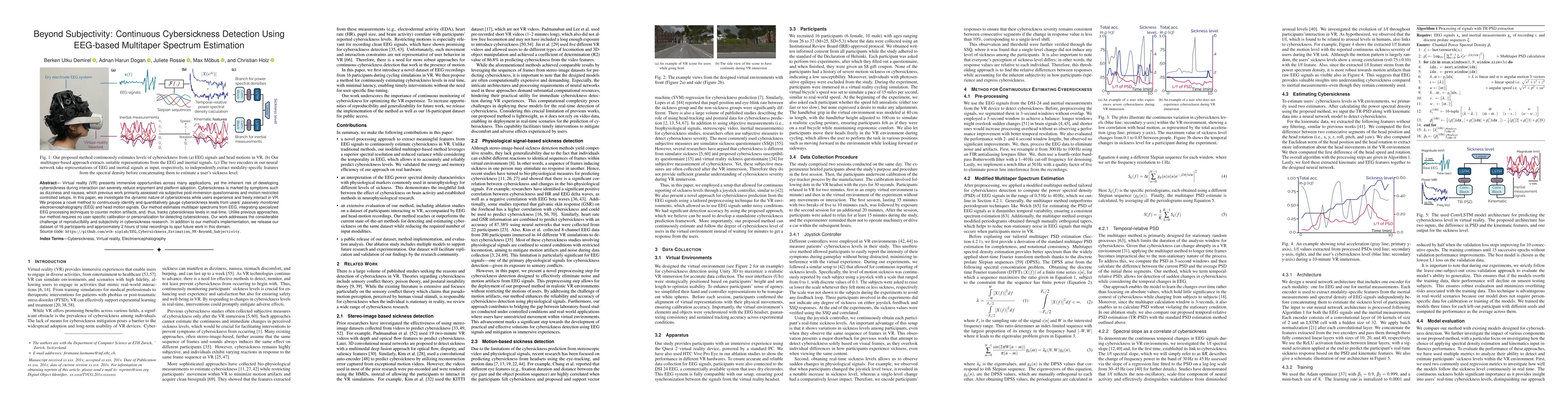 Thumbnail for Beyond Subjectivity: Continuous Cybersickness Detection Using EEG-based
  Multitaper Spectrum Estimation