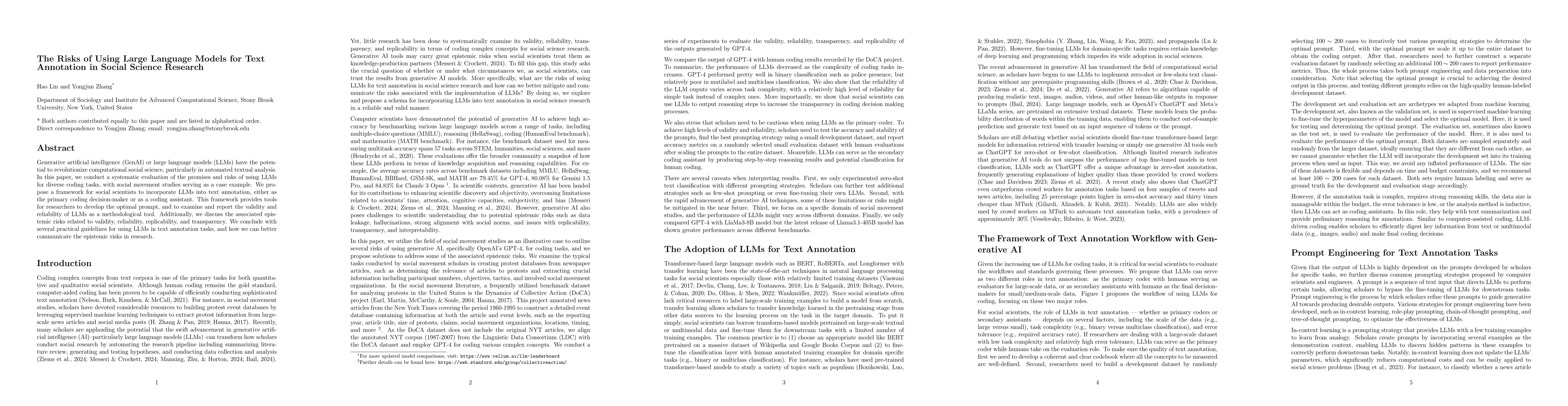 Thumbnail for The Risks of Using Large Language Models for Text Annotation in Social
  Science Research