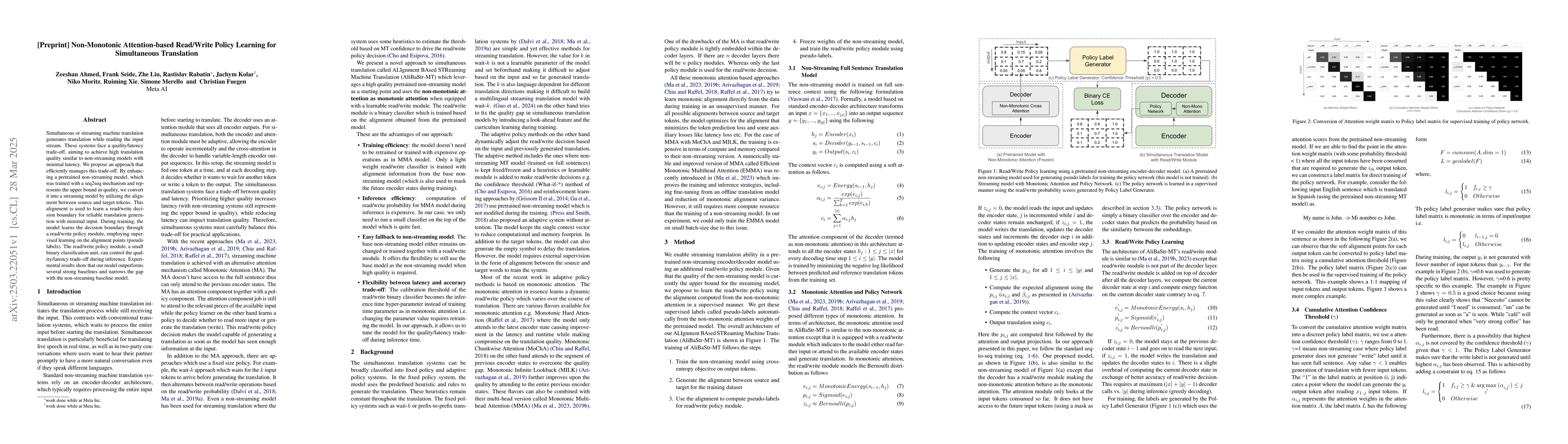 Thumbnail for Non-Monotonic Attention-based Read/Write Policy Learning for
  Simultaneous Translation