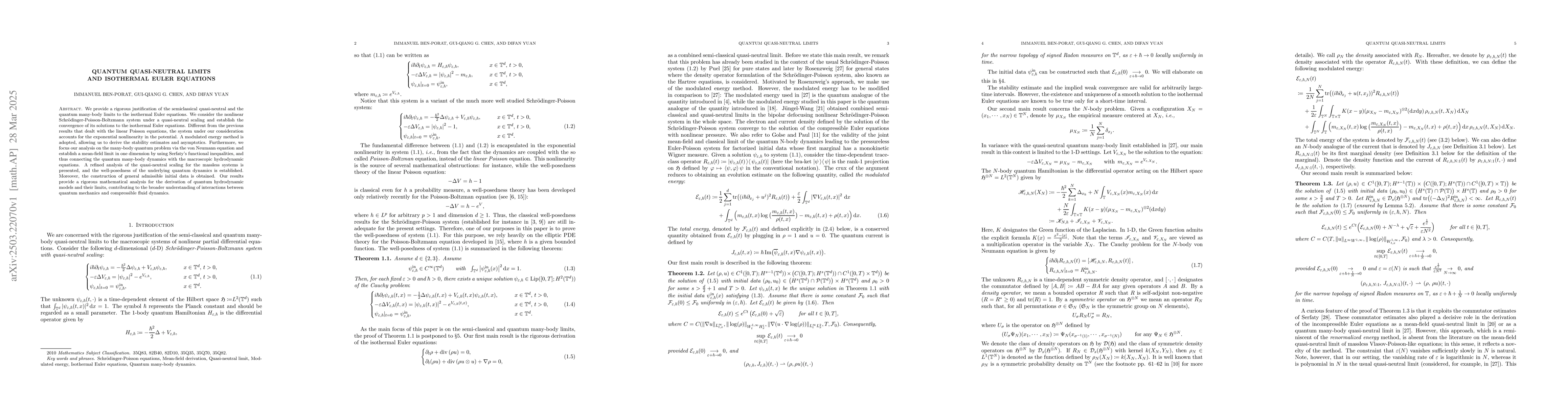 Thumbnail for Quantum Quasi-neutral Limits and Isothermal Euler Equations