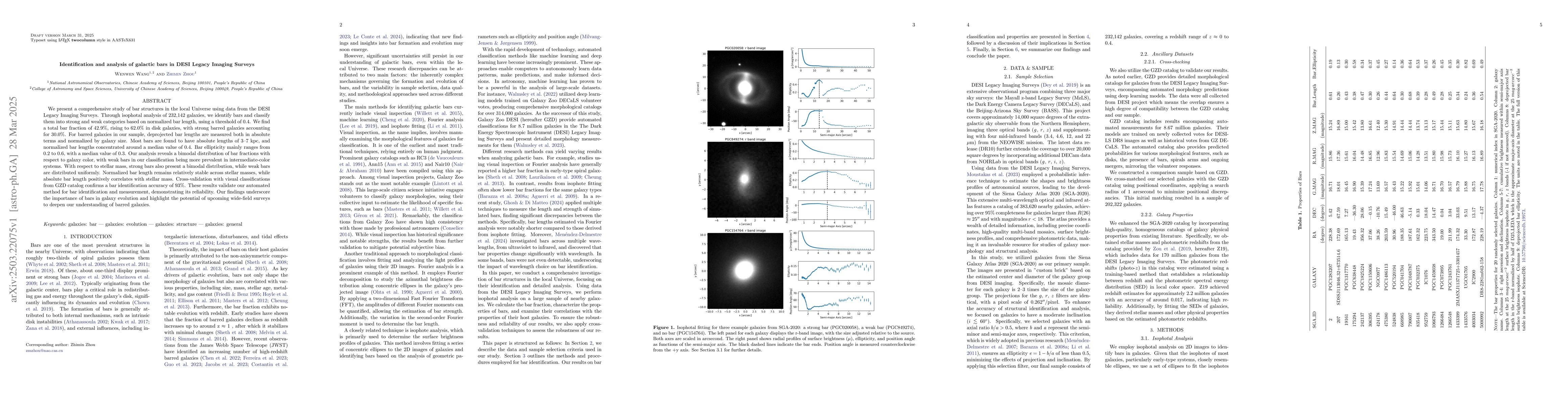 Thumbnail for Identification and analysis of galactic bars in DESI Legacy Imaging
  Surveys