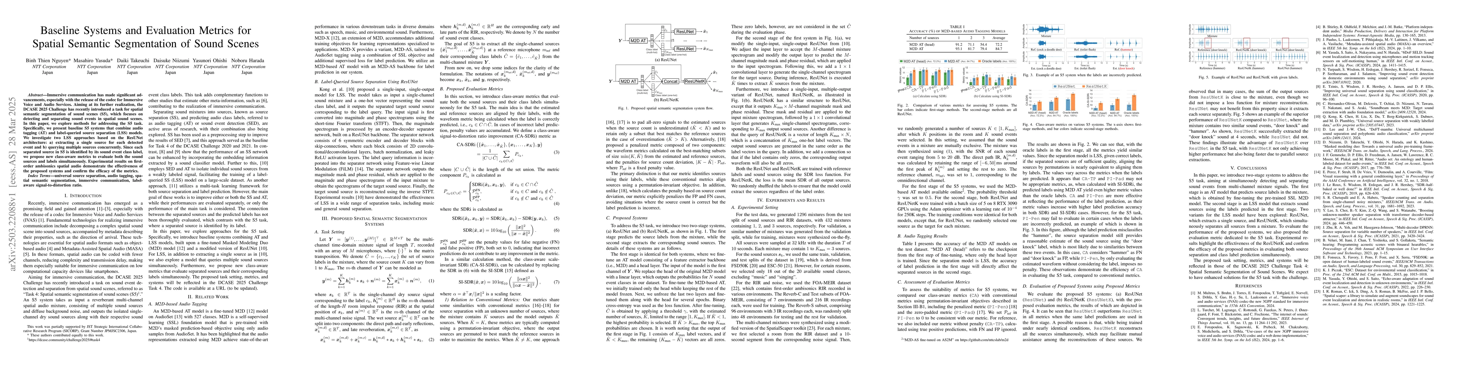 Thumbnail for Baseline Systems and Evaluation Metrics for Spatial Semantic
  Segmentation of Sound Scenes