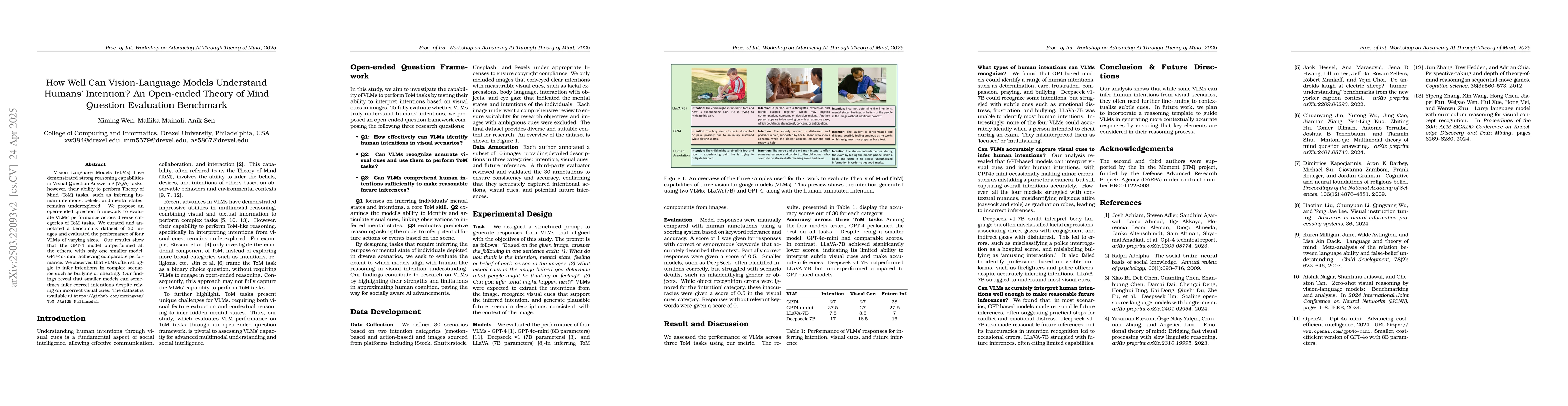 Thumbnail for How Well Can Vison-Language Models Understand Humans' Intention? An
  Open-ended Theory of Mind Question Evaluation Benchmark
