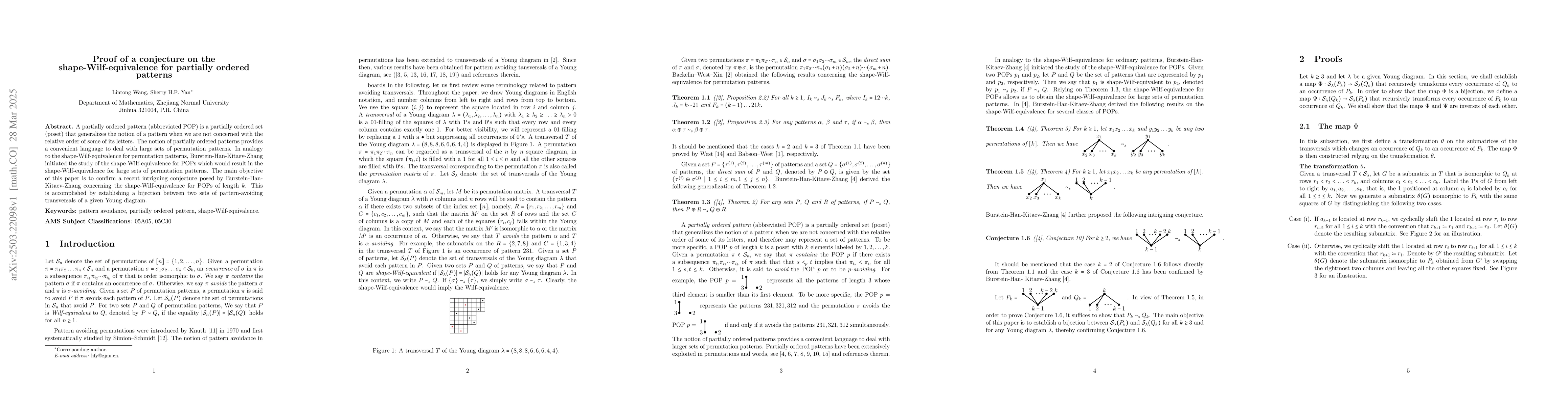 Thumbnail for Proof of a conjecture on the shape-Wilf-equivalence for partially
  ordered patterns