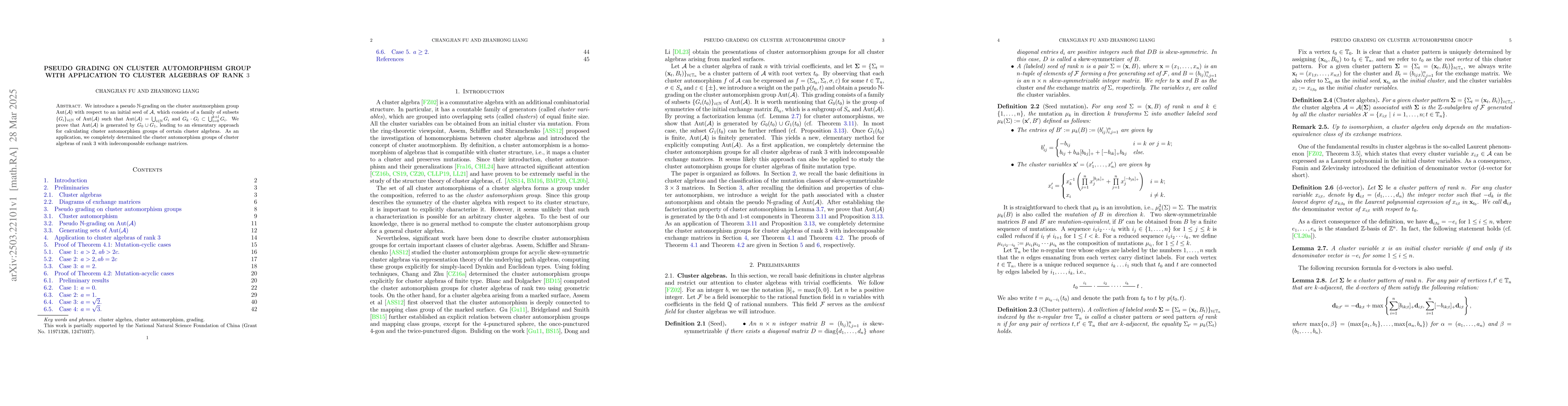 Thumbnail for Pseudo grading on cluster automorphism group with application to cluster
  algebras of rank $3$