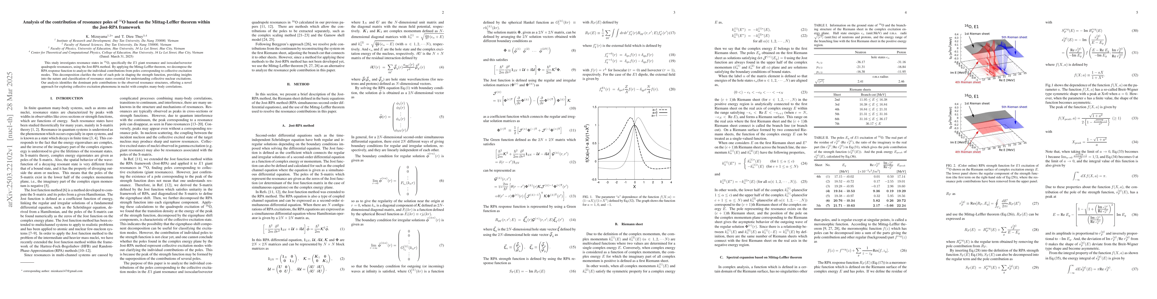 Thumbnail for Analysis of the contribution of resonance poles of $^{16}$O based on the
  Mittag-Leffler theorem within the Jost-RPA framework