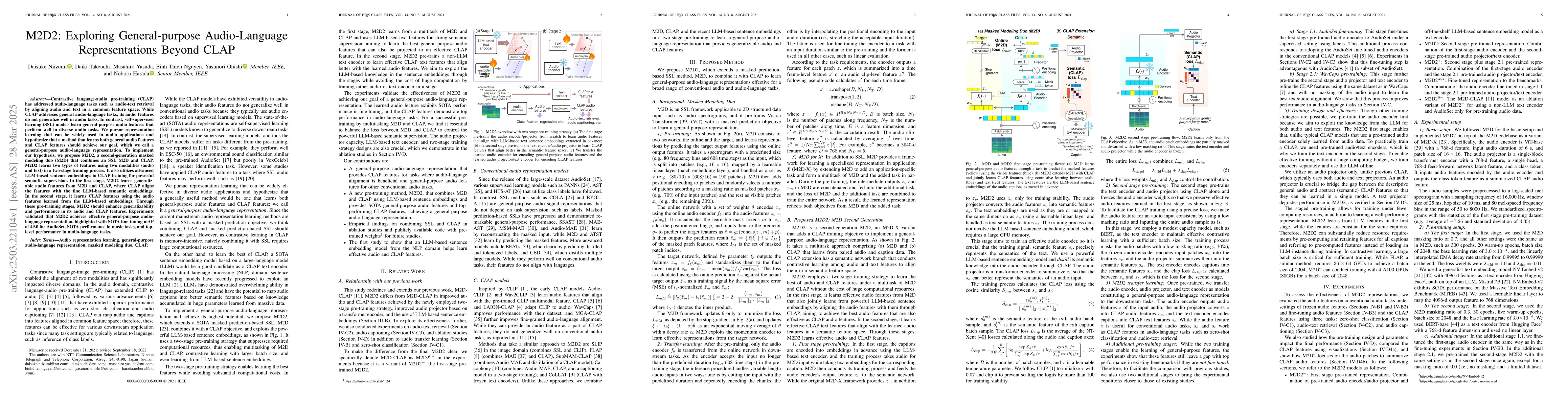 Thumbnail for M2D2: Exploring General-purpose Audio-Language Representations Beyond
  CLAP