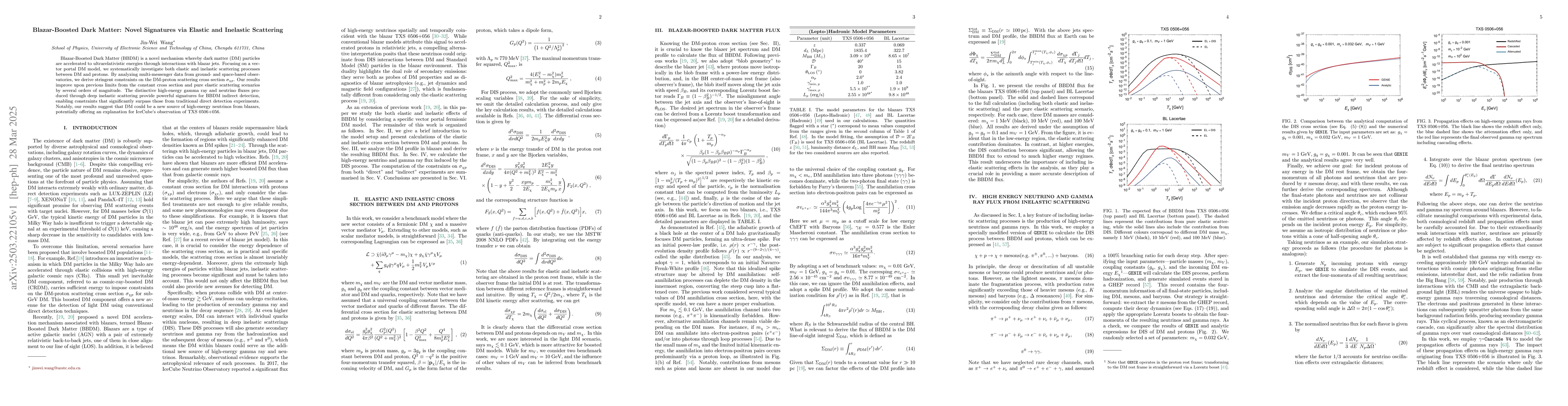 Thumbnail for Blazar-Boosted Dark Matter: Novel Signatures via Elastic and Inelastic
  Scattering
