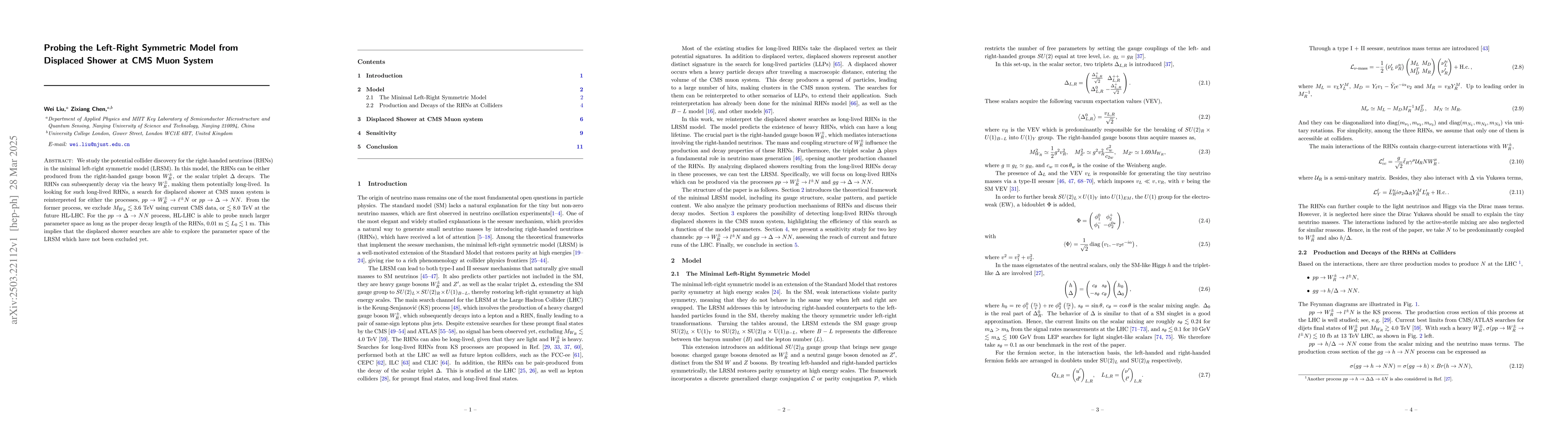 Thumbnail for Probing the Left-Right Symmetric Model from Displaced Shower at CMS Muon
  System