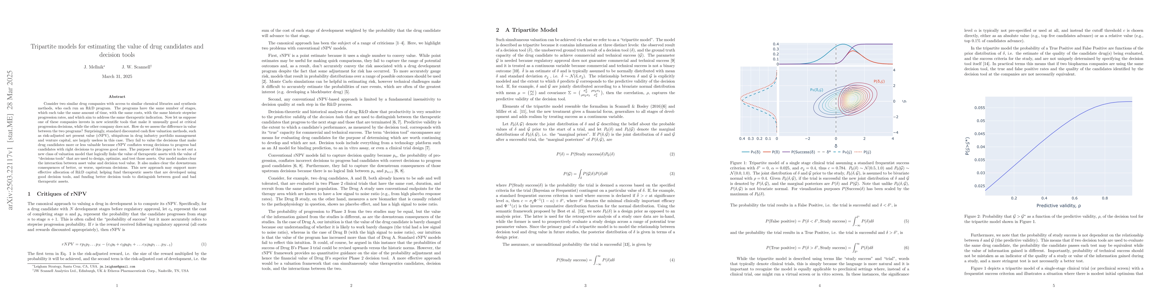 Thumbnail for Tripartite models for estimating the value of drug candidates and
  decision tools